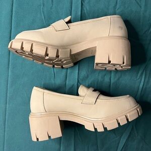 Beige Platform Mary Jane Loafers